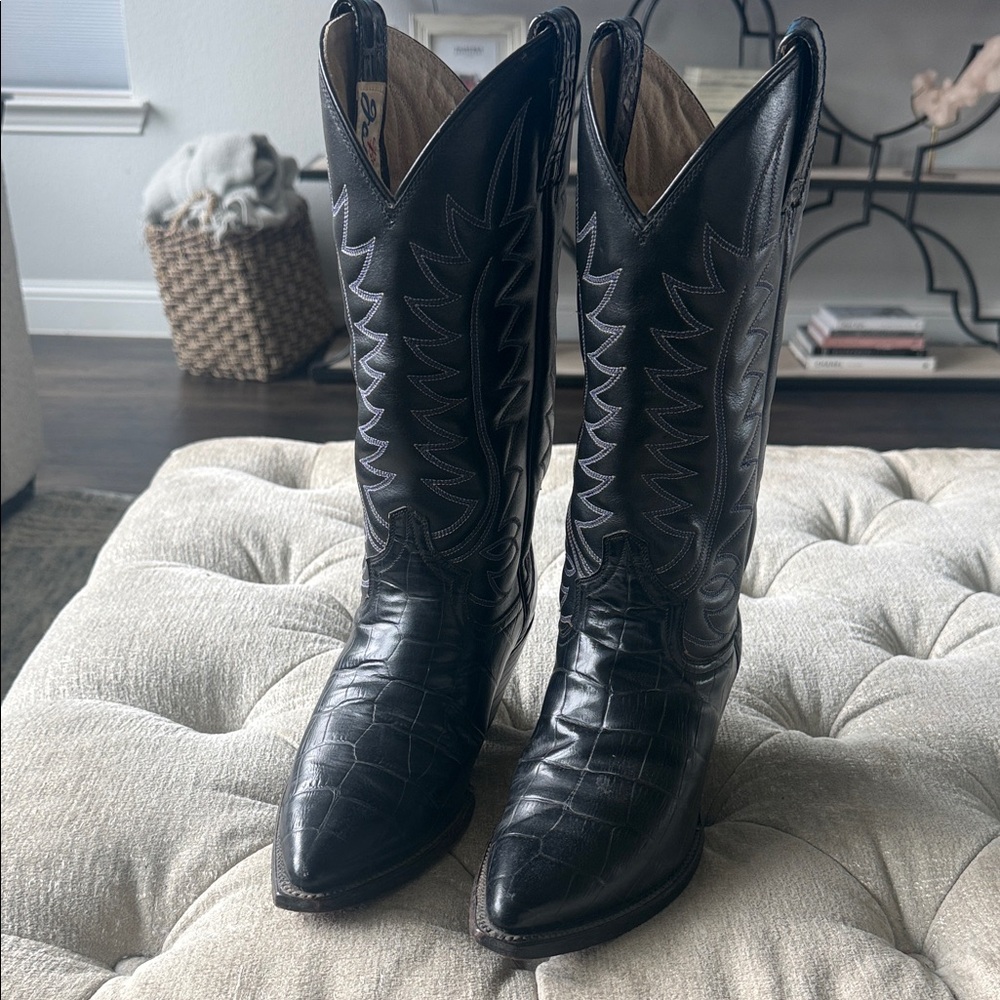 Jaca Croc Gator Men’s 8 Black Western Cowboy‎ Boots